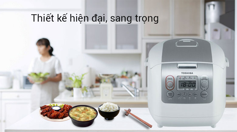 Nồi cơm điện tử Toshiba 1.8L RC-18NTFV(W)-Thiết kế nhỏ gọn, không chiếm nhiều diện tích, phù hợp với mọi căn bếp